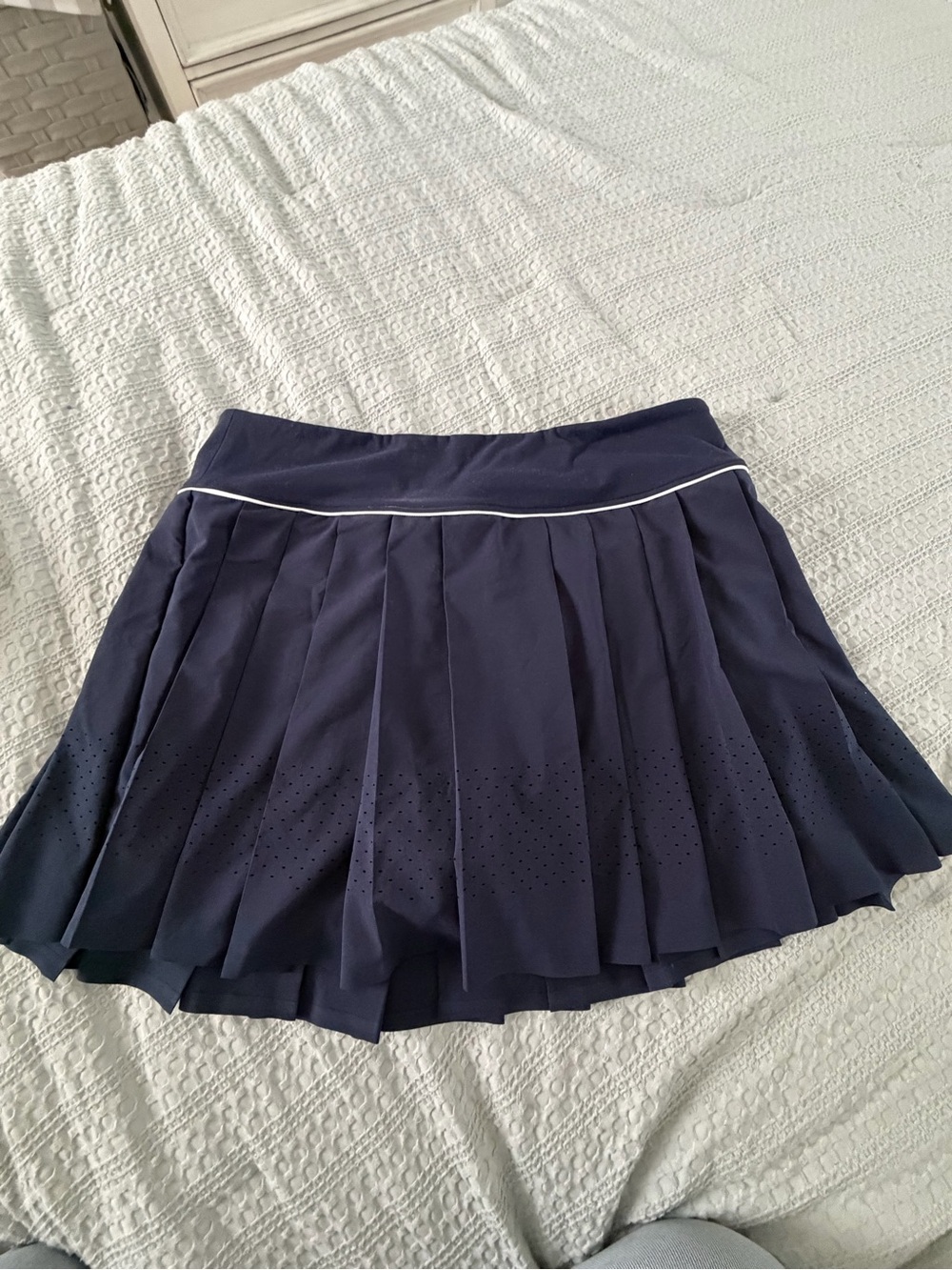 Pleated Navy Athletic Skort with White Contrast Piping